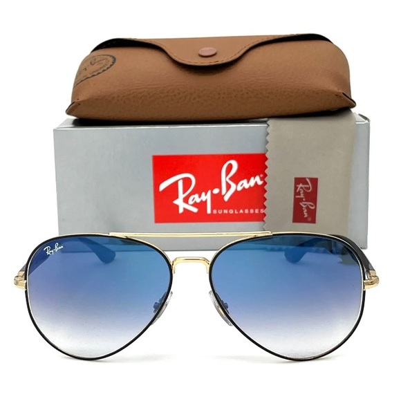 Ray Ban AVIATOR RB3675 90003F Black on Arista / Clear Gradient Blue 58mm - Picture 2 of 4